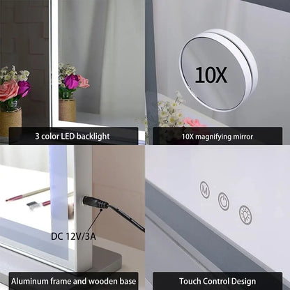 10x Magnification Mirror with Smart Touch Control and 3 Colors Dimmable Light for Bathroom Bedroom (71 x 57 Cm)
