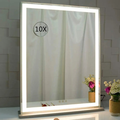 10x Magnification Mirror with Smart Touch Control and 3 Colors Dimmable Light for Bathroom Bedroom (71 x 57 Cm)