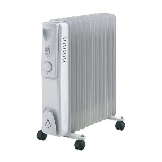 11-fin Oil Column Heater 2400w W/ 3 Heat Settings & Wheels | White Oil-filled Radiator Heater Sleek