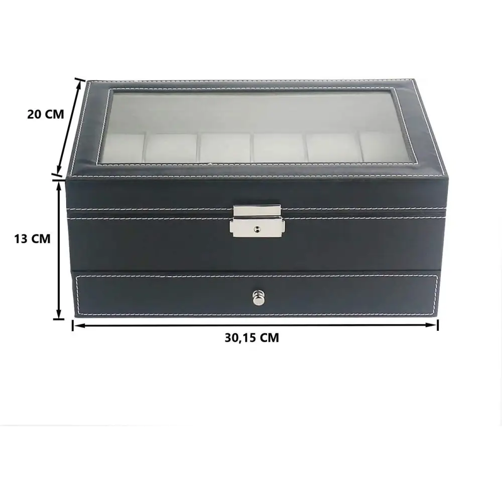 12 Slot Pu Leather Lockable Watch and Jewelry Storage Boxes (black) | Black Leather Watch Display Case