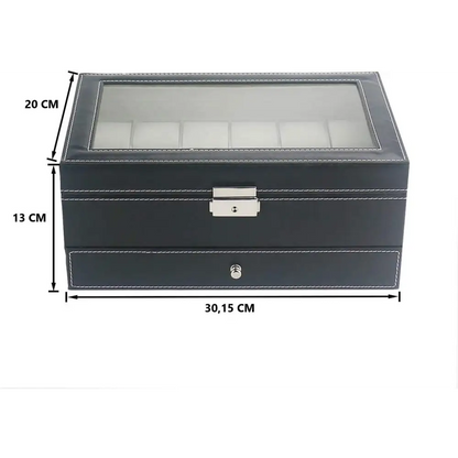 12 Slot Pu Leather Lockable Watch and Jewelry Storage Boxes (black) | Black Leather Watch Display Case