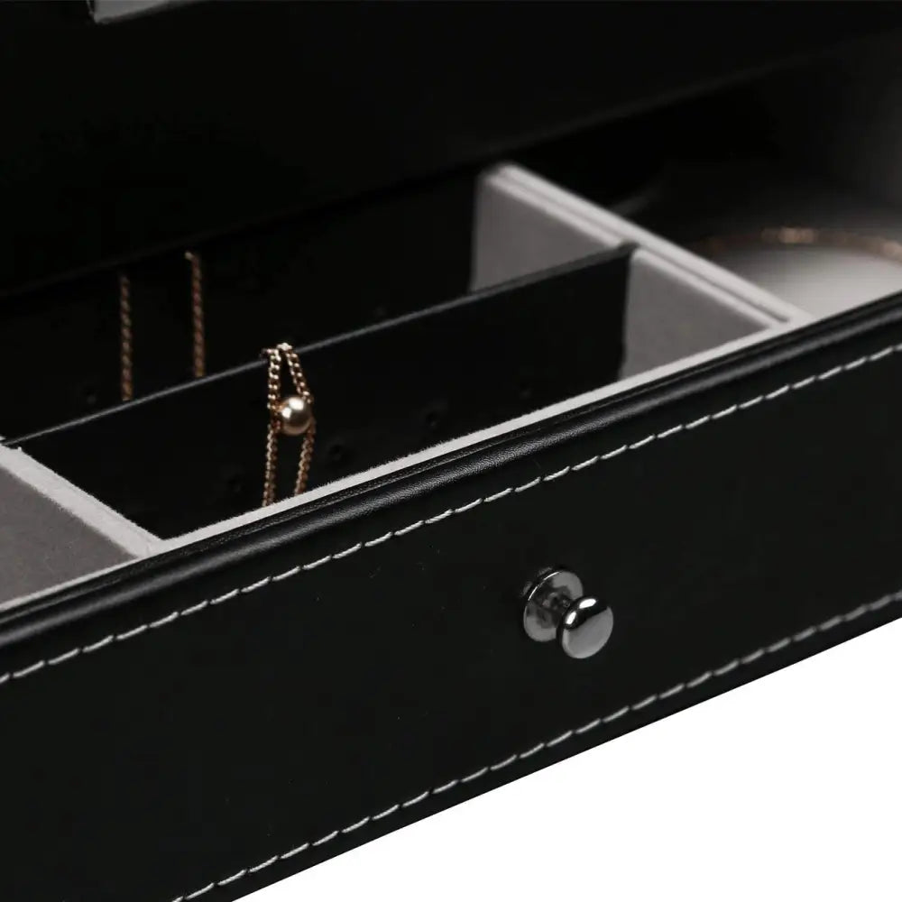 12 Slot Pu Leather Lockable Watch and Jewelry Storage Boxes (black) | Black Leather Jewelry Box Silver-toned