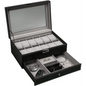 12 Slot Pu Leather Lockable Watch and Jewelry Storage Boxes (black) | Black Leather Jewelry Box Glass