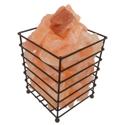 12v 12w Rectangle Iron Basket Himalayan Pink Salt Lamp Rock Crystal Bulb On/off