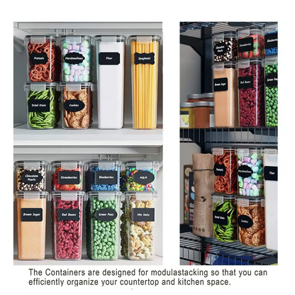 14 Pieces Airtight Food Storage and Bpa Free Plastic with Easy Lock Black Lids Labels for Kitchen | Clear Plastic Food