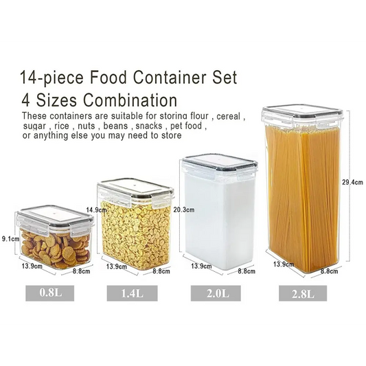 14 Pieces Airtight Food Storage and Bpa Free Plastic with Easy Lock Black Lids Labels for Kitchen | Clear Plastic Food