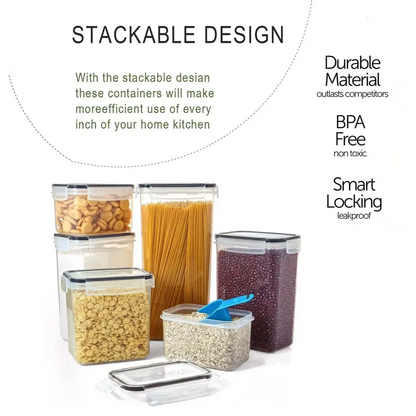 14 Pieces Airtight Food Storage and Bpa Free Plastic with Easy Lock Black Lids Labels for Kitchen | Clear Plastic Food