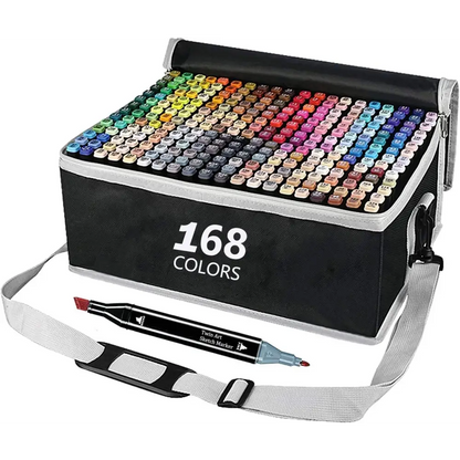 168 Colours Graffiti Pen Permanent Marker Pens Set for Adults and Children | Black Gray Case Dual-tip