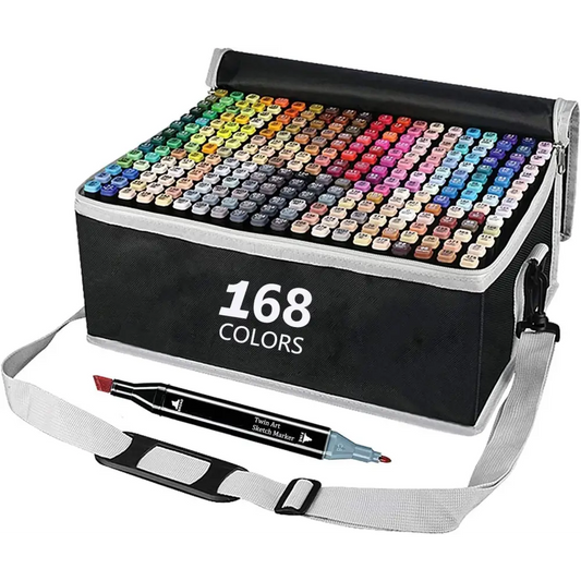 168 Colours Graffiti Pen Permanent Marker Pens Set for Adults and Children | Black Gray Case Dual-tip