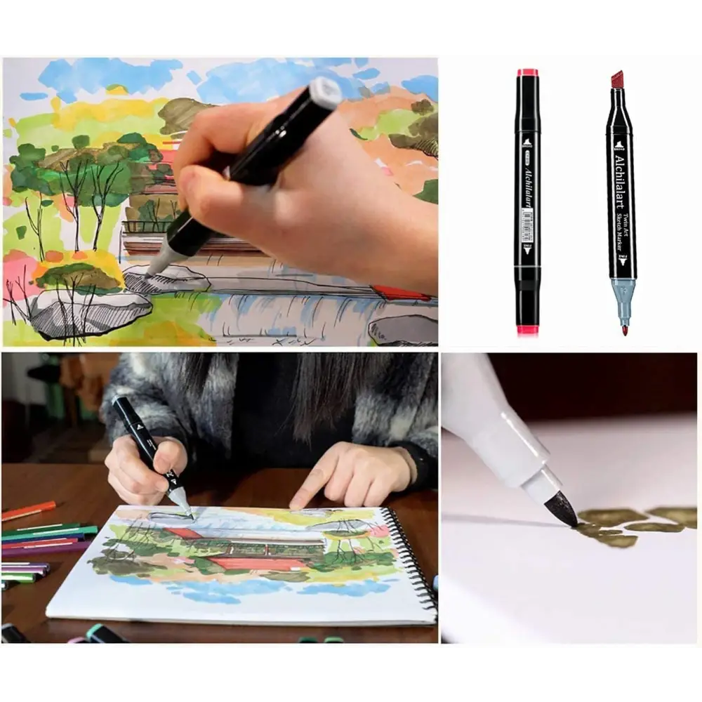 168 Colours Graffiti Pen Permanent Marker Pens Set for Adults and Children | Black Dual-tip Alcohol-based Marker Pink