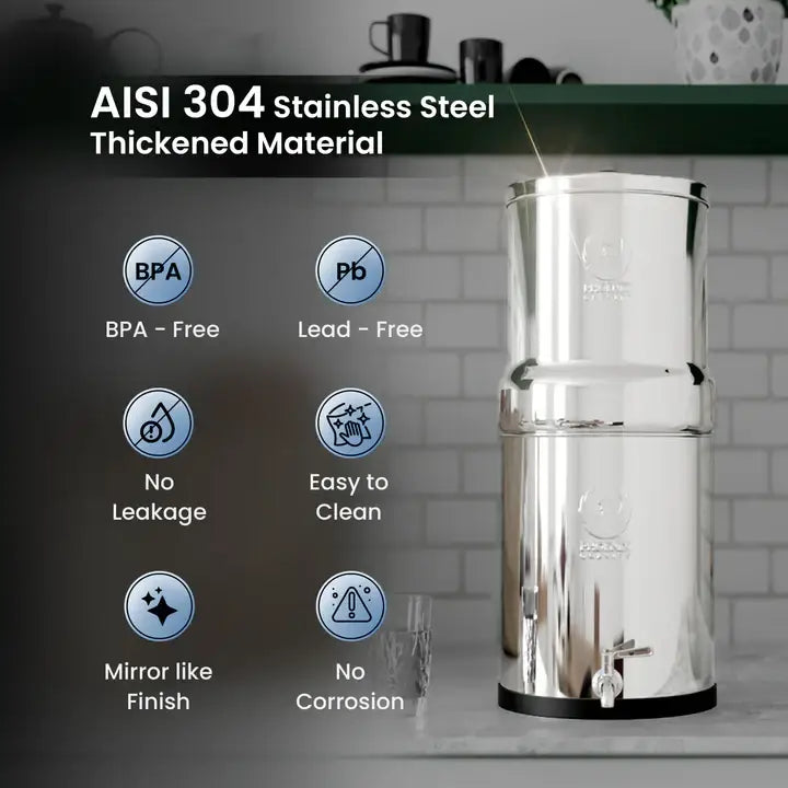 1l Premium Stainless Steel Gravity Mini Water Filter with Smart Carbon