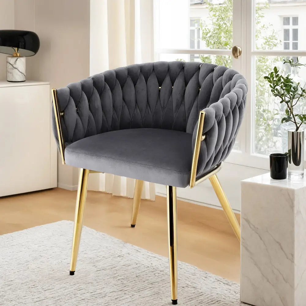 1x Dining Chair Armchair Cafe Kitchen Lounge Chairs Velvet Weaving Grey