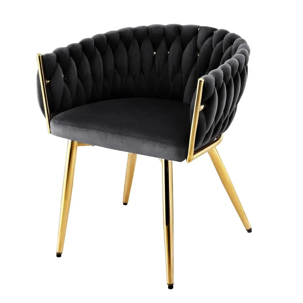 1x Dining Chair Armchair Cafe Kitchen Lounge Chairs Velvet Weaving Black
