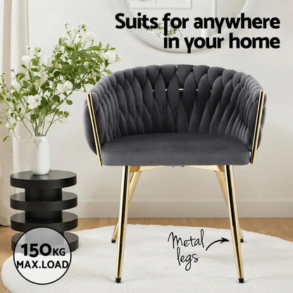 1x Dining Chair Armchair Cafe Kitchen Lounge Chairs Velvet Weaving Grey