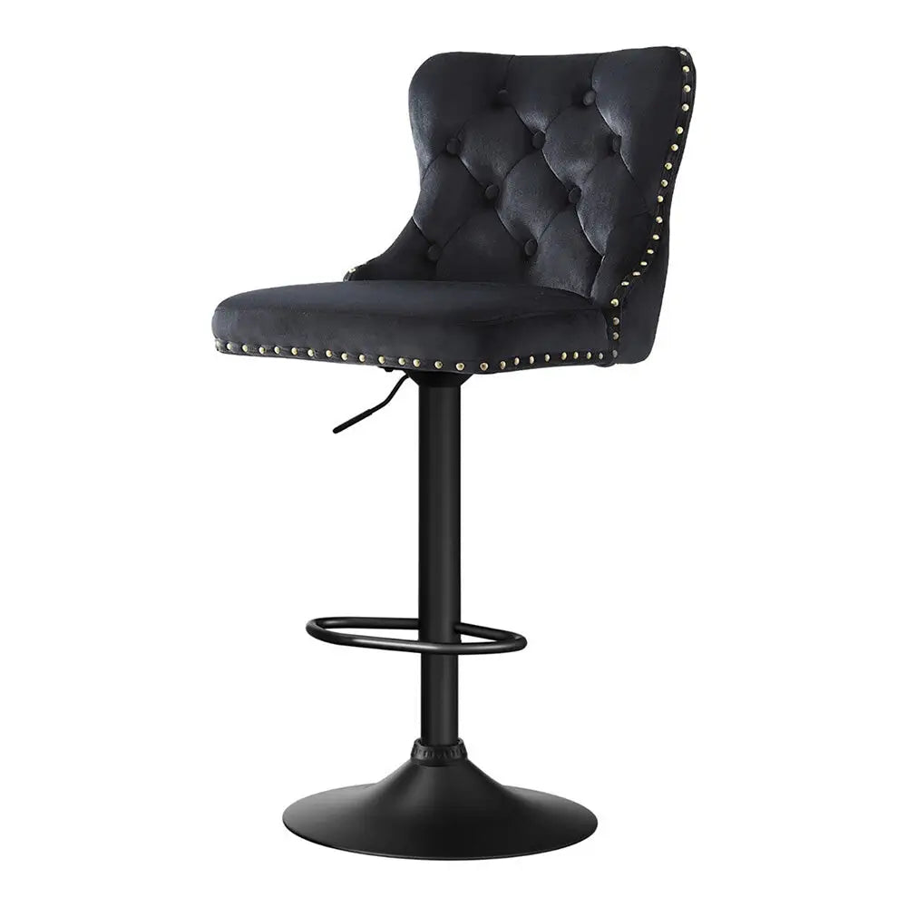 1x Velvet Bar Stool Adjustable Height Nailhead Trim Kitchen Counter