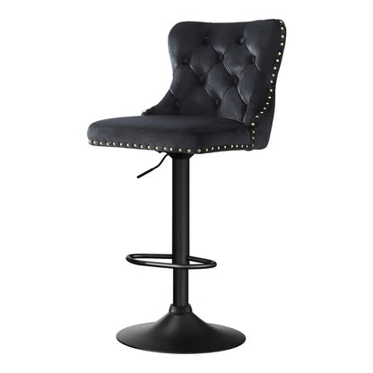 1x Velvet Bar Stool Adjustable Height Nailhead Trim Kitchen Counter