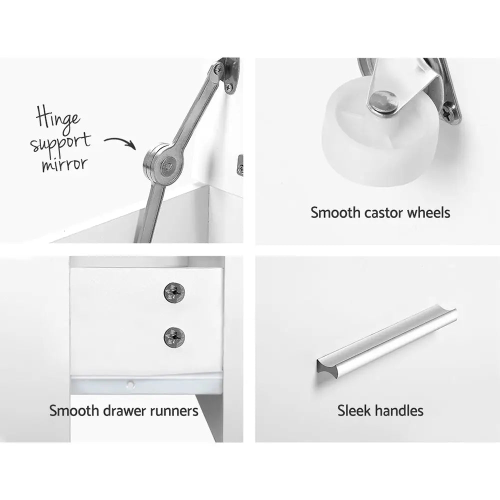 2-in-1 Dressing Table Stool Set Bedside White