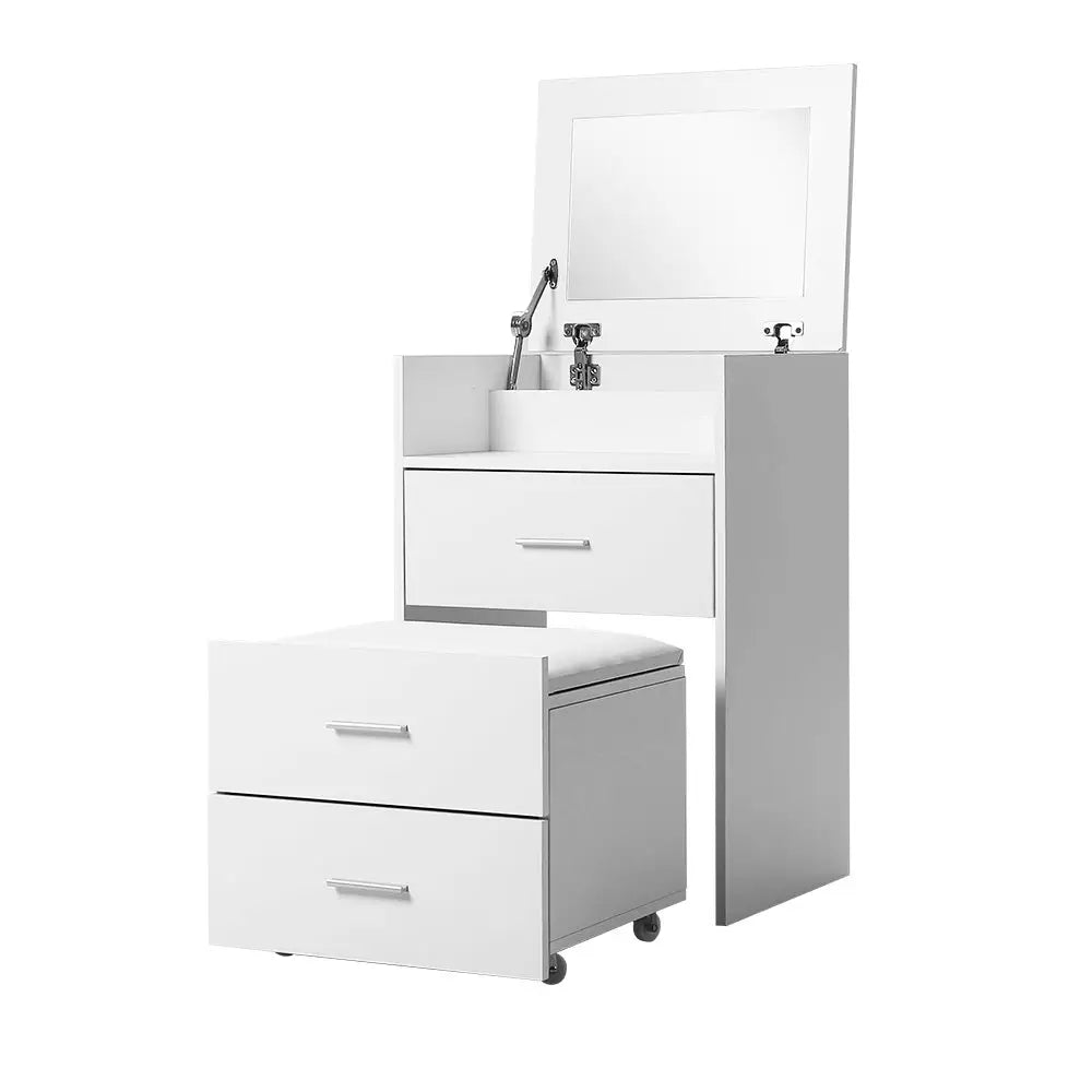 2-in-1 Dressing Table Stool Set Bedside White