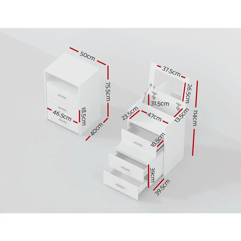 2-in-1 Dressing Table Stool Set Bedside White