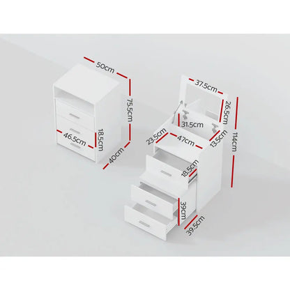 2-in-1 Dressing Table Stool Set Bedside White