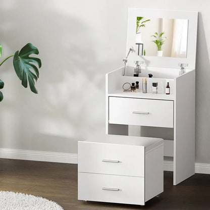 2-in-1 Dressing Table Stool Set Bedside White