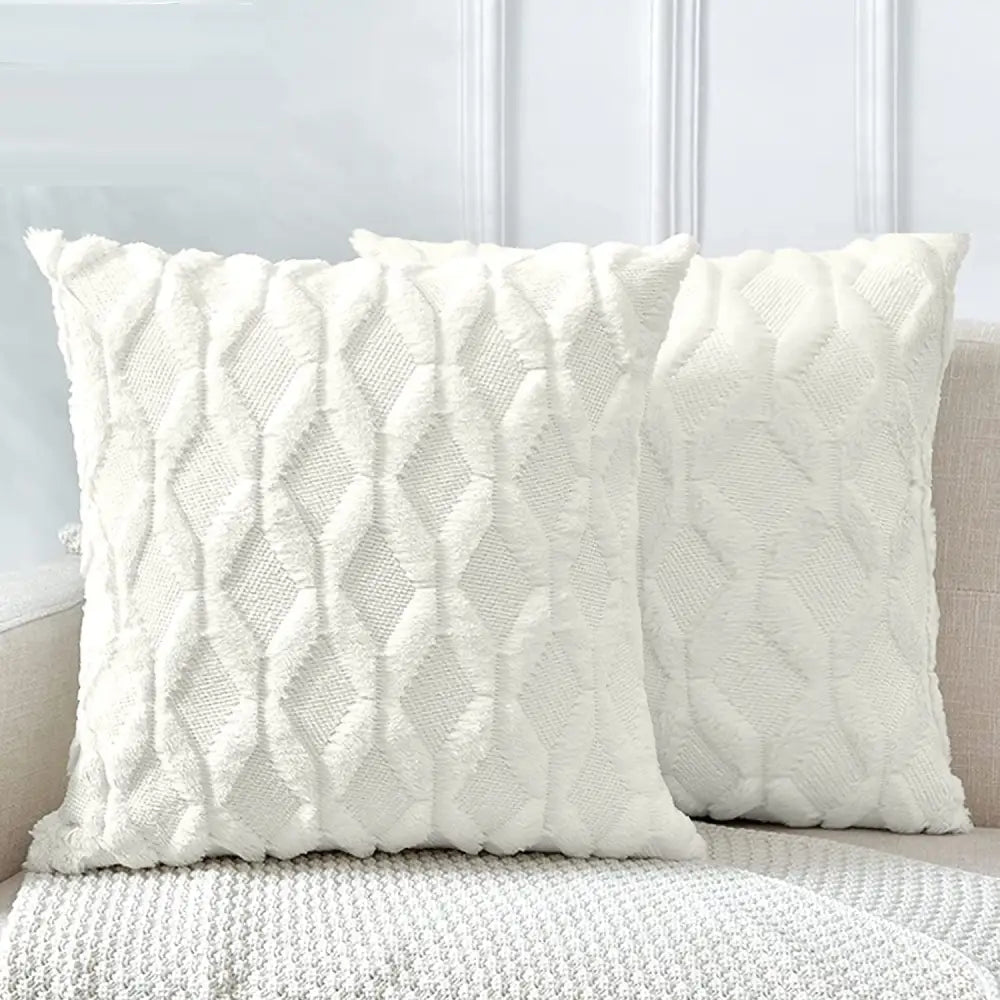 2 Pack Decorative Boho Throw Pillow Covers 45 x Cm (white) | Cream-colored Plush Throw Pillows Textured
