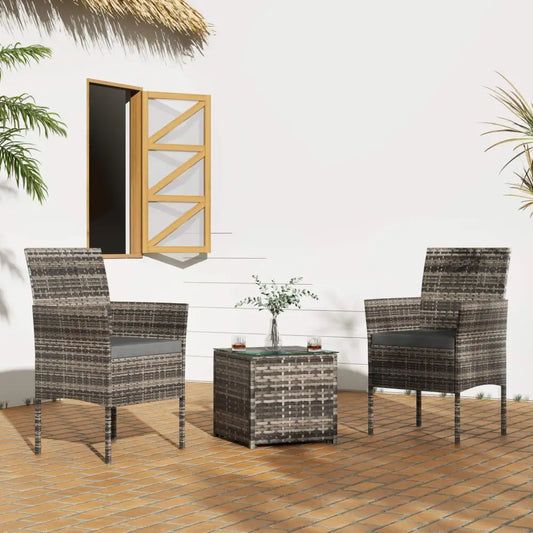 Mixed Grey 2-seater pe rattan outdoor chat set - mixed grey - Chairs: 60cm x 45cm x 86cm; Table: 40.5cm x 40.5cm x 42cm Australia