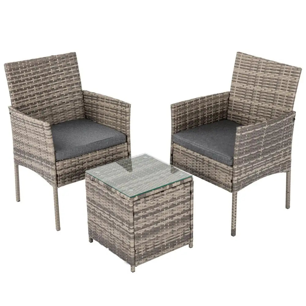 2 Seater Pe Rattan Outdoor Furniture Chat Set- Mixed Grey
