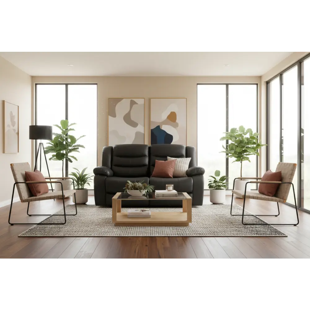 2 Seater Recliner Sofa in Faux Leather Lounge Couch in Black