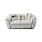 2 Seater Sofa Beige Velvet Fabric Solid Wood Construction Gold Stainless Steel Trim