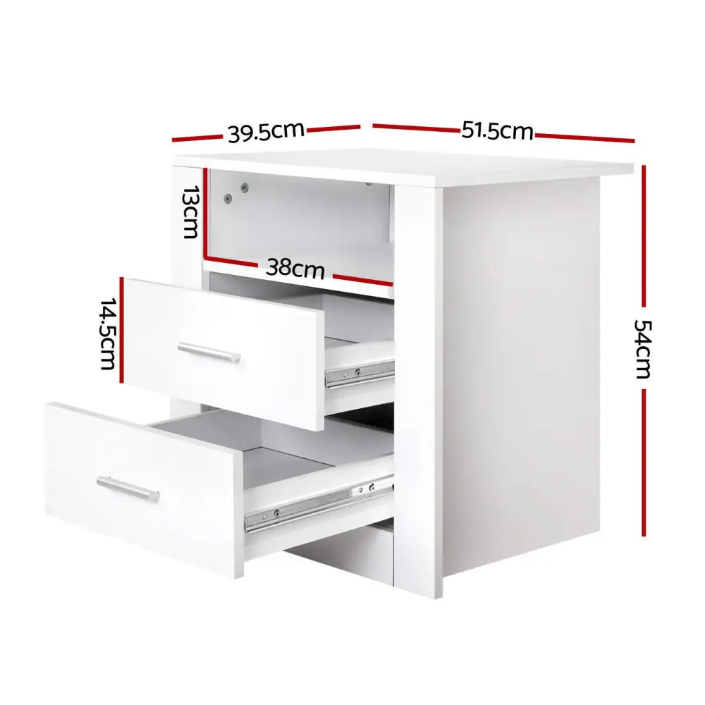 2 x Bedside Table Drawers with Shelf - Tara White