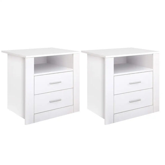 2 x Bedside Table Drawers with Shelf - Tara White