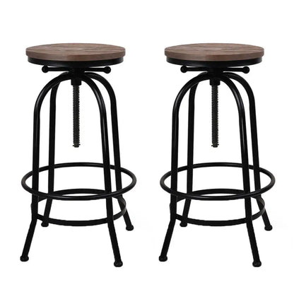 2x Bar Stools Adjustable Wood Chairs