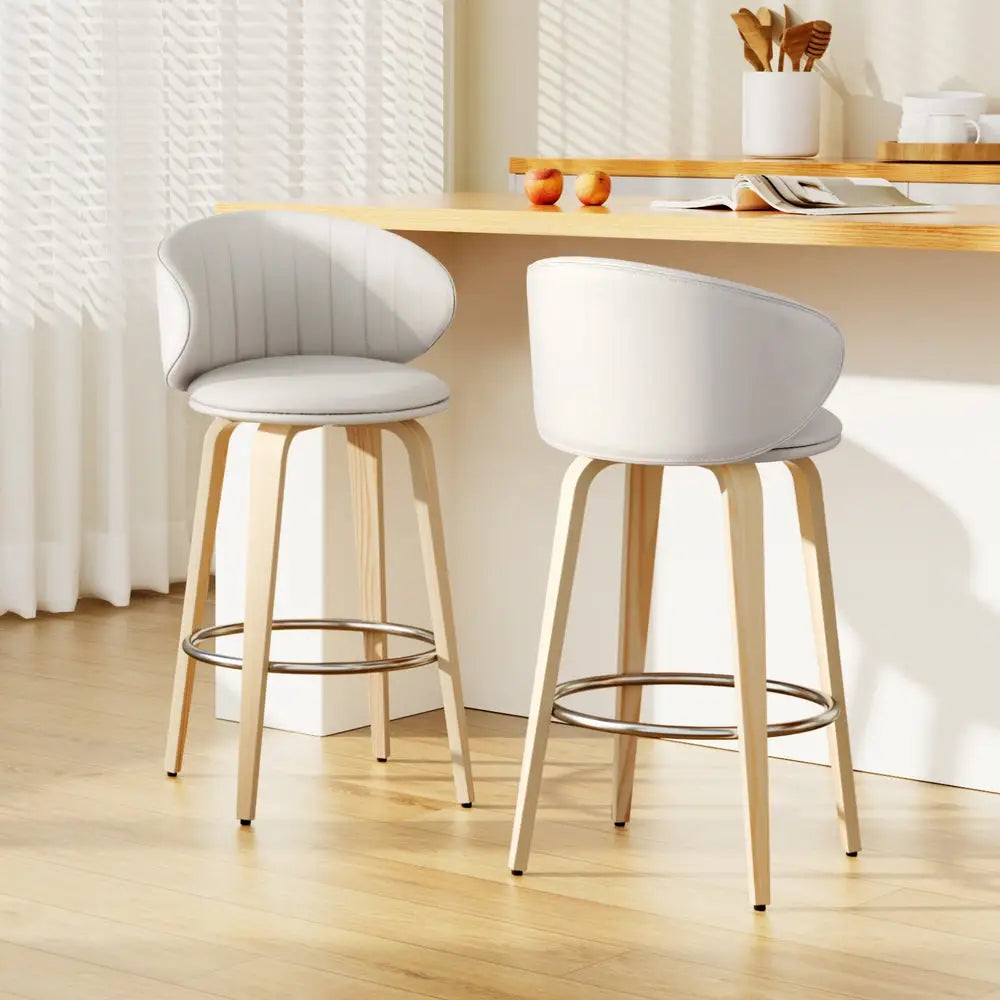 2x Bar Stools Dining Chairs Contoured Leather Wood Stool