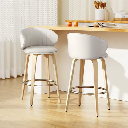 2x Bar Stools Dining Chairs Contoured Leather Wood Stool