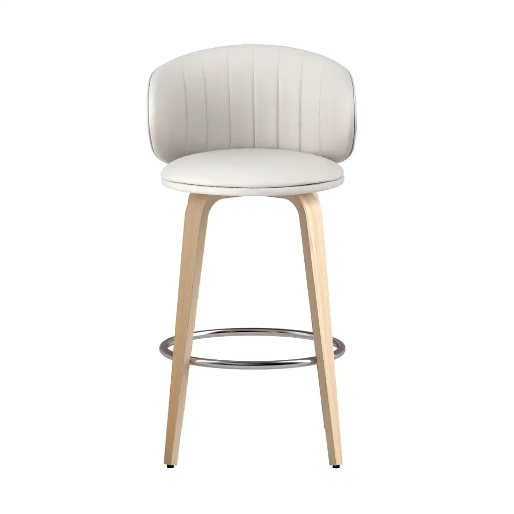 2x Bar Stools Dining Chairs Contoured Leather Wood Stool