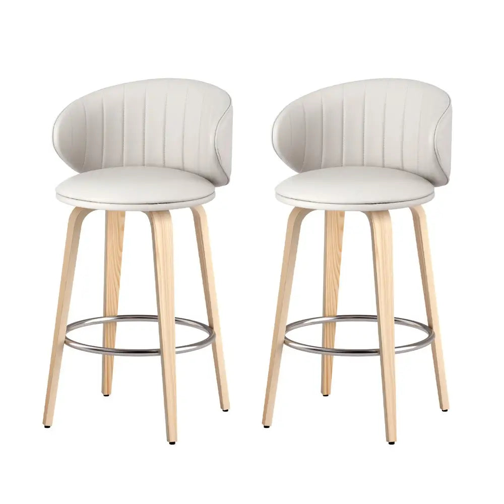 2x Bar Stools Dining Chairs Contoured Leather Wood Stool