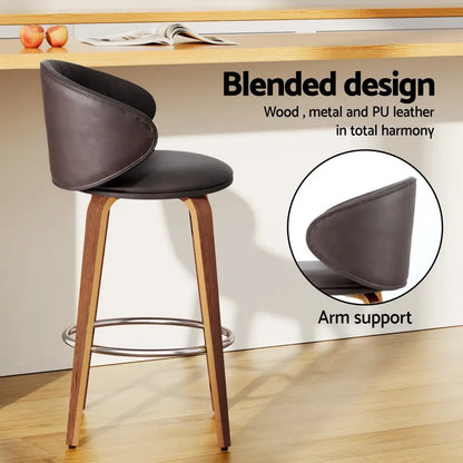 2x Bar Stools Dining Chairs Contoured Leather Wood Stool
