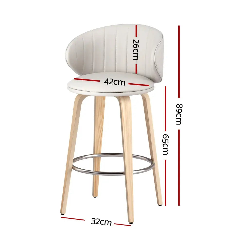 2x Bar Stools Dining Chairs Contoured Leather Wood Stool