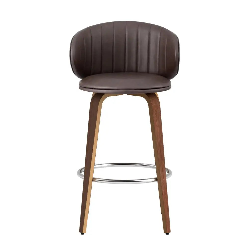 2x Bar Stools Dining Chairs Contoured Leather Wood Stool