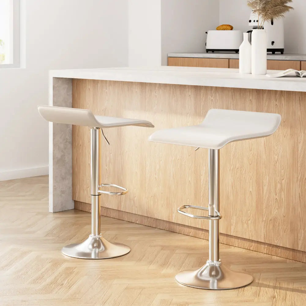 2x Bar Stools Faux Leather Chair White