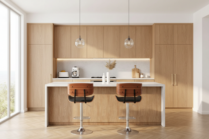 2x Bar Stools Gas Lift Leather Black