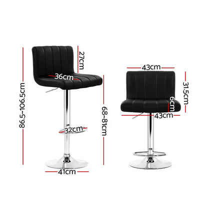 2x Bar Stools Gas Lift Leather Chairs Black