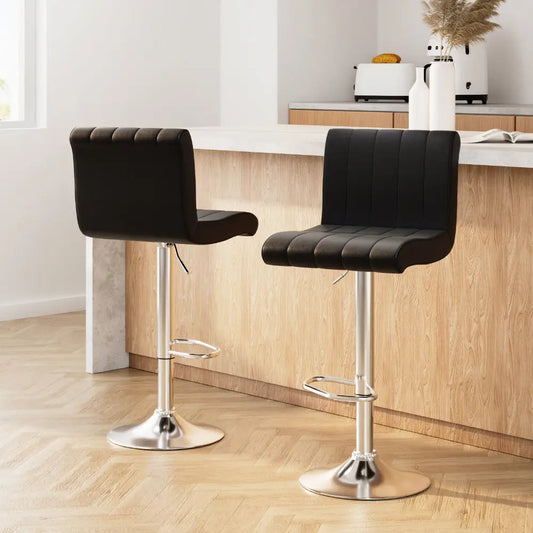 2x Bar Stools Gas Lift Leather Chairs Black