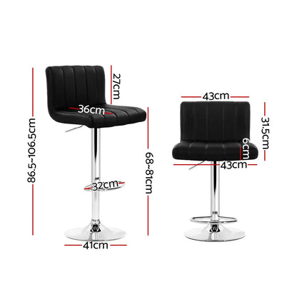 2x Bar Stools Gas Lift Leather Chairs Black