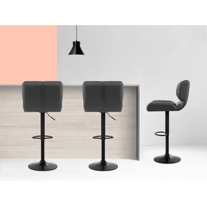 2x Bar Stools Gas Lift Leather Padded Grey