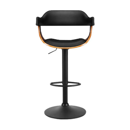 2x Bar Stools Gas Lift Leather W/armrest All Black