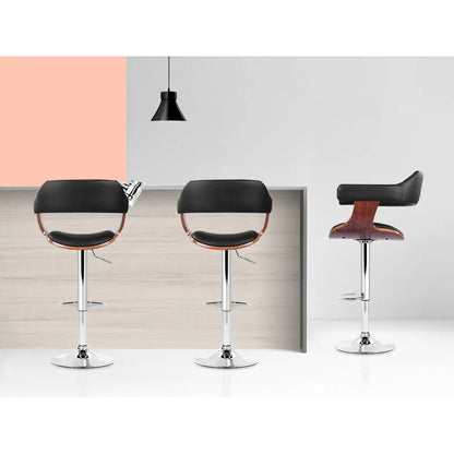 2x Bar Stools Gas Lift Leather W/armrest Black