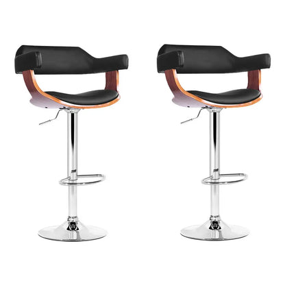 2x Bar Stools Gas Lift Leather W/armrest Black