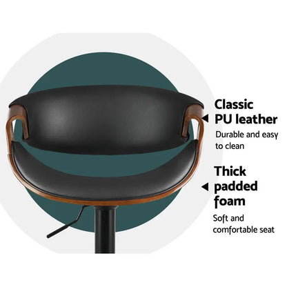 2x Bar Stools Gas Lift Leather W/armrest